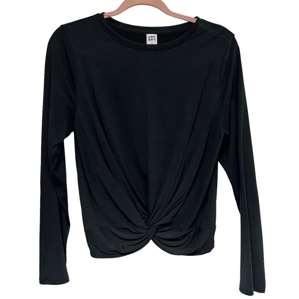 Joy Lab Womens Athletic Workout Shirt Top Black Twist-Front Long Sleeve Size L